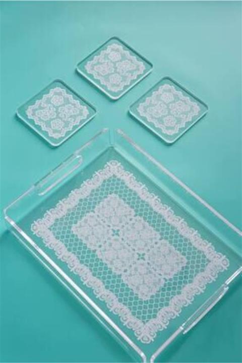 Şafak Buklet İstanbul Dantel Desenli Pleksi Tepsi 35cm X 25cm