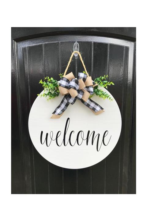 Enissimo Ahşap Hoşgeldin Kapı Süsü Ön Kapı Çelenk