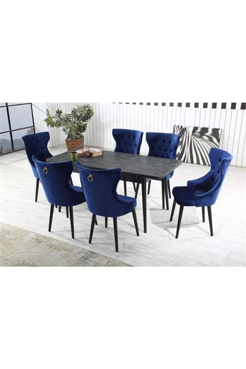 Ervo Nirvana Rio Lacivert Salon Mutfak Yemek Masa Takımı 6 Sandalyeli