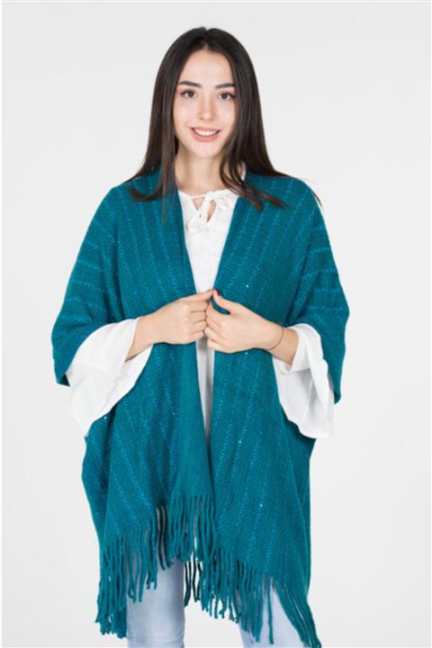 Arven Kadın Petrol Rengi Hafif Pullu Panço