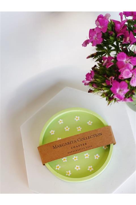 Luz Studio Co Margarıta Beton Bardak Altlığı, Mum, Takı, Organızerı Ve Sehpa Düzenleyici - Yeşil - Çap 10 Cm