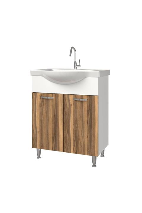 banos Ld1 Metal Ayaklı 2 Kapaklı Lavabolu Tesbih Mdf 65 Cm Banyo Dolabı