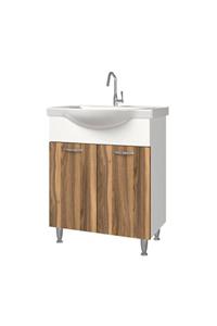 banos Ld1 Metal Ayaklı 2 Kapaklı Lavabolu Tesbih Mdf 65 Cm Banyo Dolabı