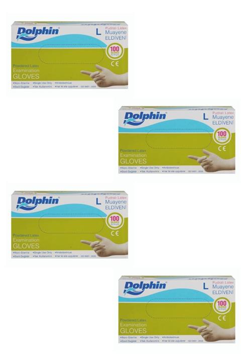 Dolphin Lateks Pudralı L Beden Muayene Eldiveni (4 Kutu / 4 X 100 Adet)