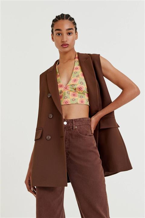 Pull & Bear Uzun Ve Hafif Tasarımlı Kruvaze Yelek