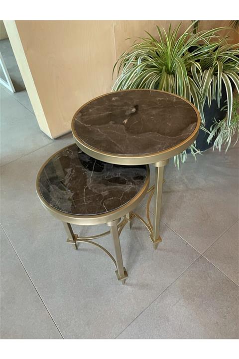 Visus Concept Sarı Irish Mermer Zigon Sehpa 2'li