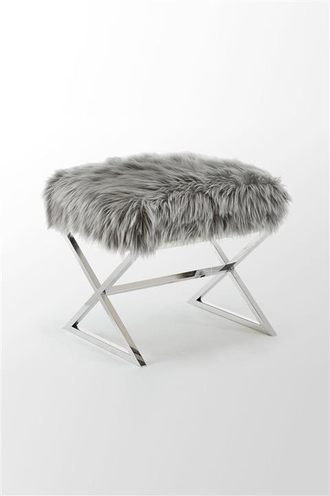 T&H Luxury Puf Antrasit Peluş-krom