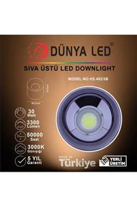 DÜNYA LED Hs.492/3-b 30w Sıva Üstü Led Downlıght Siyah Iç 3000k Günışığı