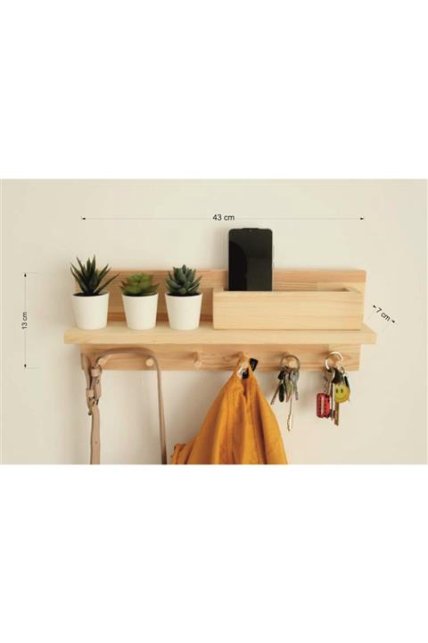 Ankebut Dekoratif Doğal Ahşap Askılıklı Raf