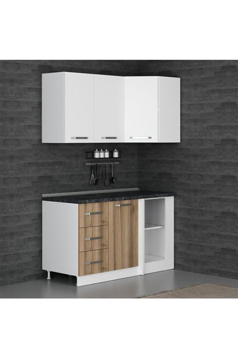 Minar 145cm Köşe Mutfak Dolabı - Beyaz/dore K145-d2