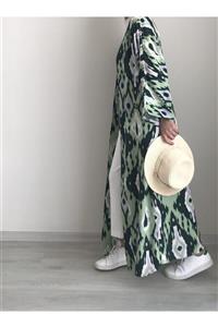 QUBİ OFFİCİAL Çok Renkli Maxi Uzun Kimono Yeşil