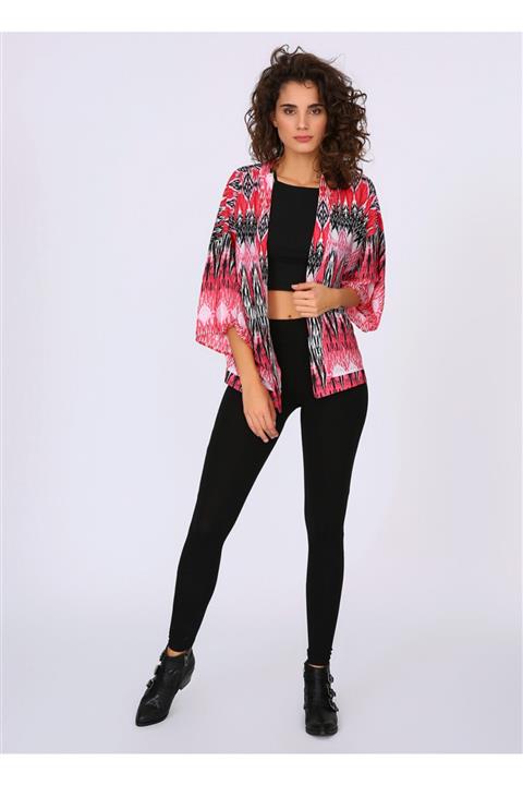 Select Moda Kadın Pembe Desenli Kimono