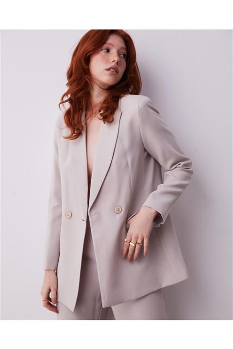 jefledor New York Oversize Düğmeli Ceket Taş Rengi