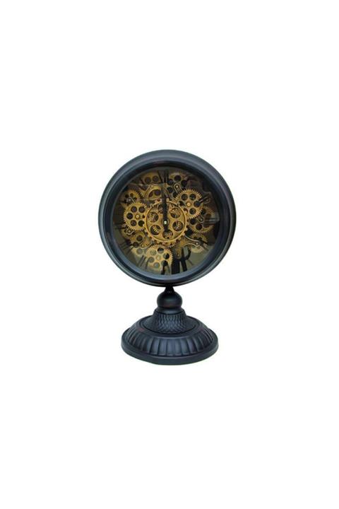 ÇEBSHOP Masaüstü Siyah Çarklı Saat Akar Mekanızmalı Roma Rakamlı