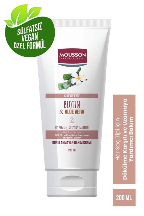 Mousson Biotin Ve Aloe Vera Içeren Dökülme Karşıtı +uzamaya Yardımcı Sülfatsız Durulanmayan Saç Kremi 200 Ml