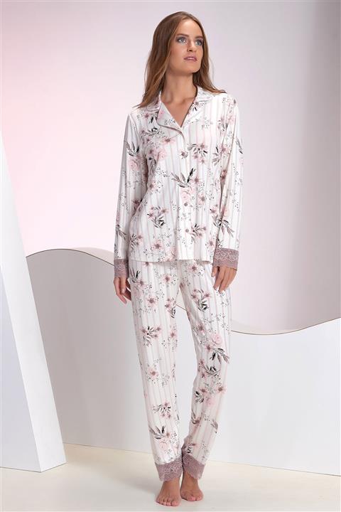 Sevim 12508  Kadın Düğmeli Pijama Takım