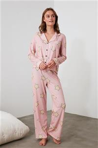 TRENDYOLMİLLA Pudra Yıldız Baskılı Örme Pijama Takımı THMAW21PT0456