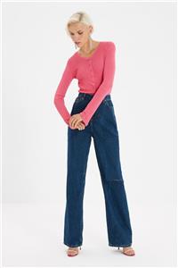 TRENDYOLMİLLA Lacivert Yırtık Detaylı Yüksek Bel Wide 90's Wide Leg Jeans TWOAW22JE0434