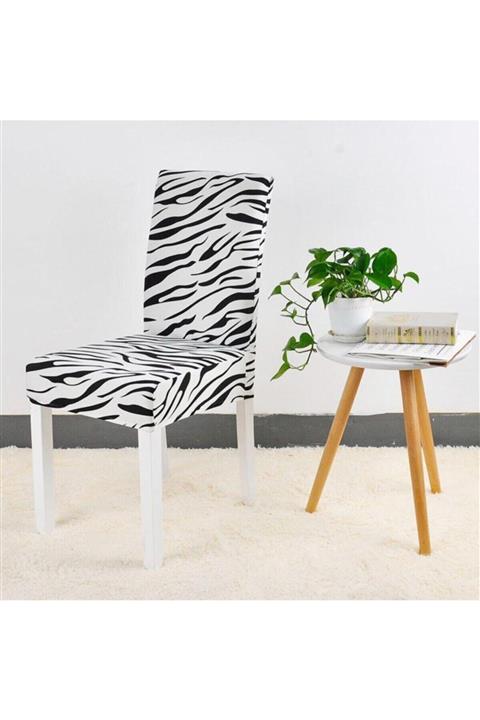 HAKSEVER HOME Beyaz Baskılı Kadife Sandalye Örtüsü Zebra Desen 6 Li