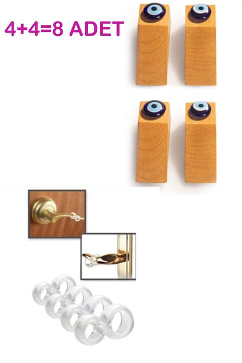 C8HOME Ahşap  Nazar Boncuklu Kapı Durdurucu Kapı Stoperi Set 4+4