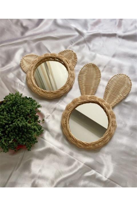 Kumru Home Design 2'li Takım Rattan Koala - Tavşan Ayna Set