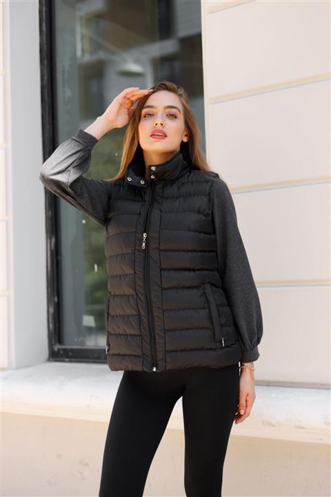 Modamahur Kadın Siyah Trend Mevsimlik Fermuarlı Şişme Yelek