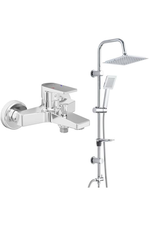T MAY Dalia Banyo Bataryası+t-may Banyo Çam Kare Tepe Duş Takımı Seti Krom Paslanmaz