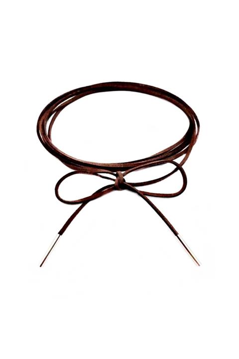 Bijustore Kahverengi Süet Bağcıklı Choker Kadın Tasma Kolye