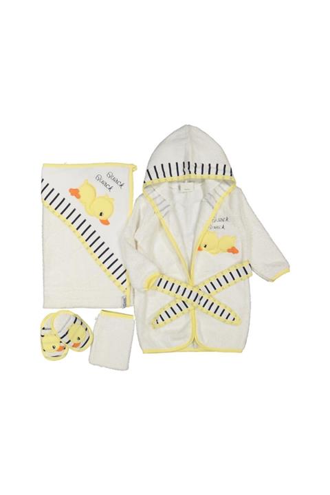 Gaye Unısex Bebek Beyaz Ördek Sarı Bornoz