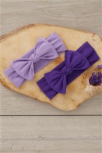 Babygiz El Yapımı Yumuşak Fiyonk Bağlamalı Doğal Pamuklu Penye Ikili Bebek Çocuk Kız Bandana Mor Lila