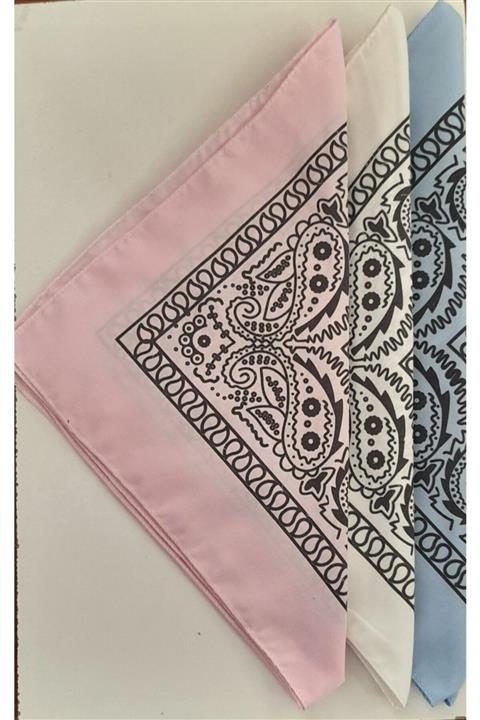 MİMES Unisex  Mavi Pembe Krem Bandana 3 Lü