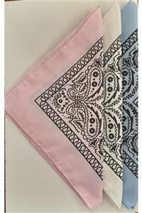 MİMES Unisex  Mavi Pembe Krem Bandana 3 Lü