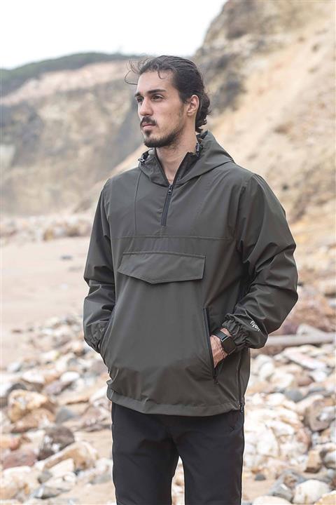 Fiyort Erkek Haki Kanguru Cepli Yağmurluk