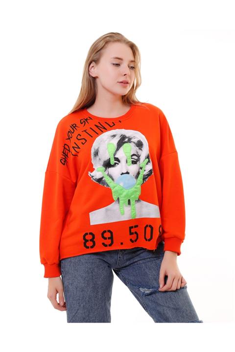 Masorte Marilyn Monroe Baskılı Kırmızı Oversize Sweat