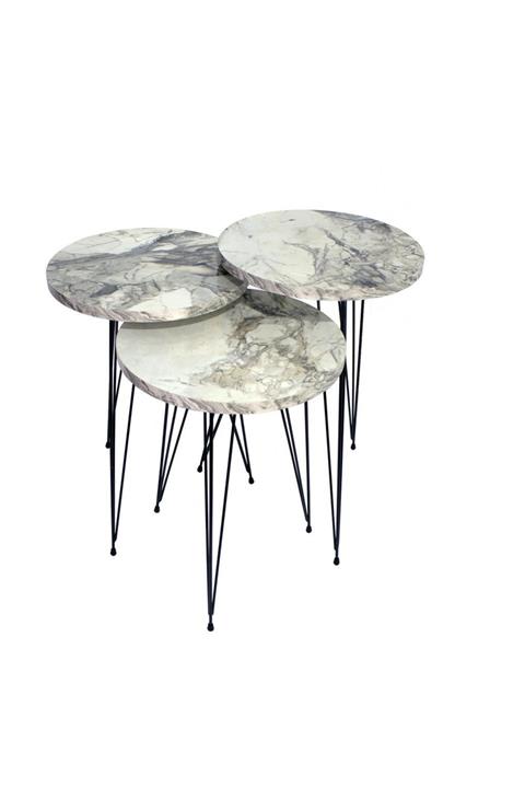 Pratico Beyaz Mermer Desen Metal Ayak Zigon Sehpa