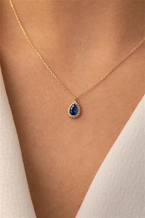 YAVUZ KUYUMCULUK 14 Ayar Altın Safir Taşlı Kolye