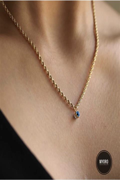 myorogold 14 Ayar Altın Göz Boncuklu Halat Kolye