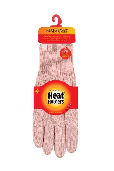 Heat Holders Pembe Örgü Desenli Termal Kış Kadın Eldiveni Willow Kalın Astarlı