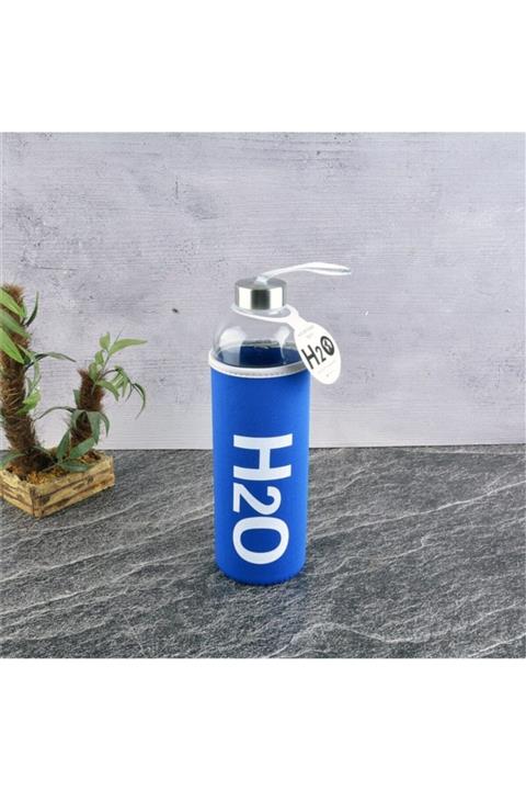 DEKORHANEMDEN H20 Lacivert Kılıflı Cam Matara 1000 ml