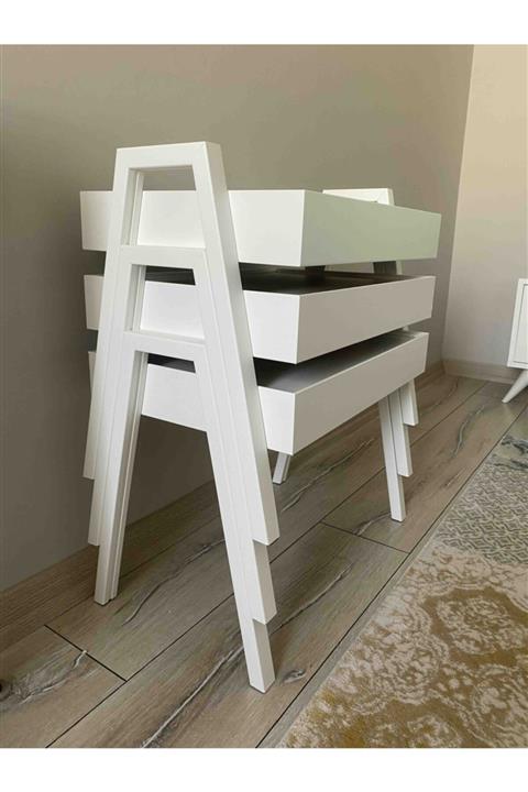 usta mekan Üçlü Lüks Tepsi Zigon Sehpa Beyez