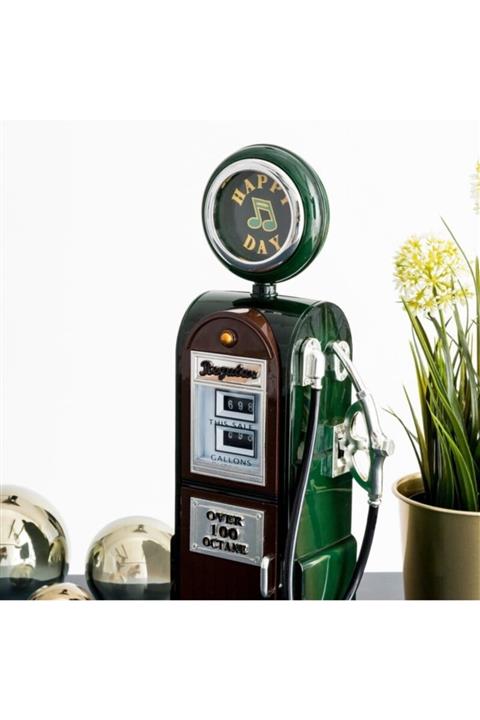GÜVENÇ Dekoratif Sayaçlı Kurmalı Benzin Pompası Görünümlü Yeşil Müzik Kutusu