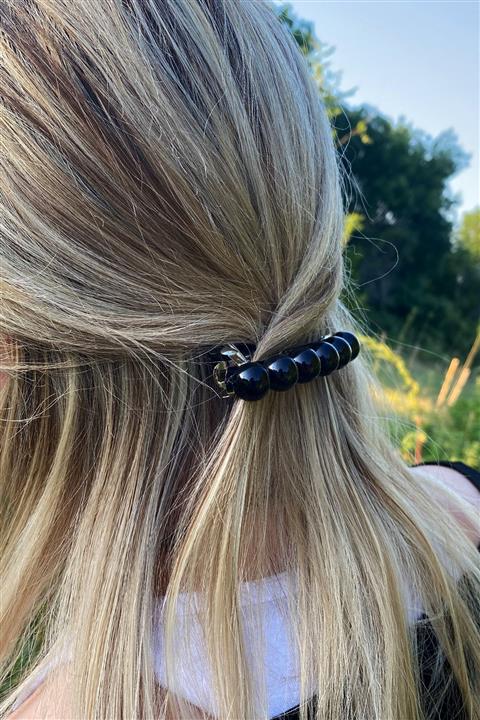 QP Angel's Peas Pearl Black Inci Saç Tokası Otomatik Siyah Renk