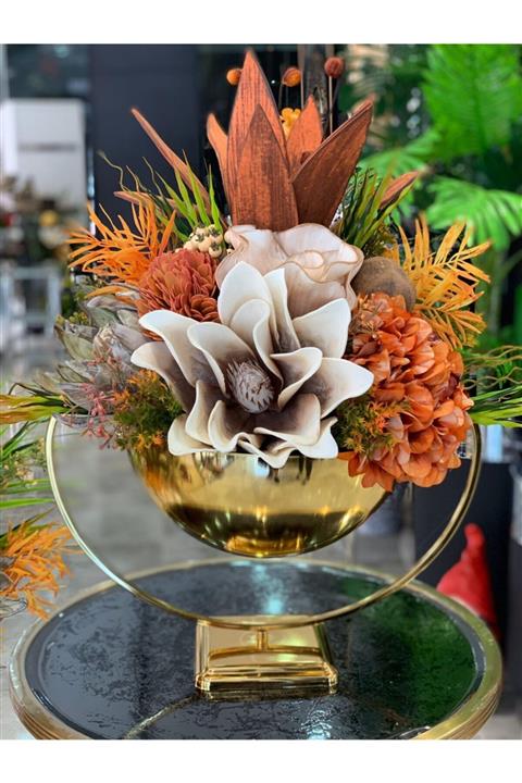 TASARIMHMODA Yapay Çiçekli Gold Kupa Vazo