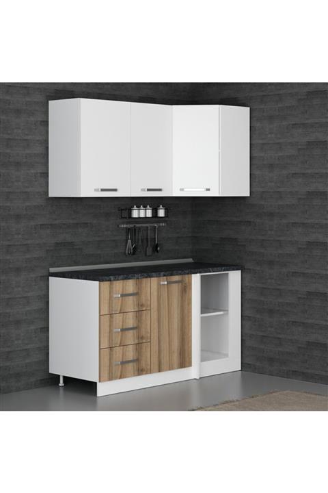 Minar 155cm Köşe Mutfak Dolabı - Beyaz Dore K155-d2