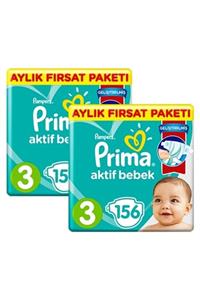 Prima Pampers Bebek Bezi Aktif Bebek Aylık 3 No 156'lı x 2 Adet