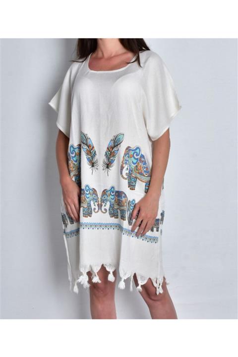 Güneybatı Home Kadın Beyaz Plaj Elbisesi Pareo Filli