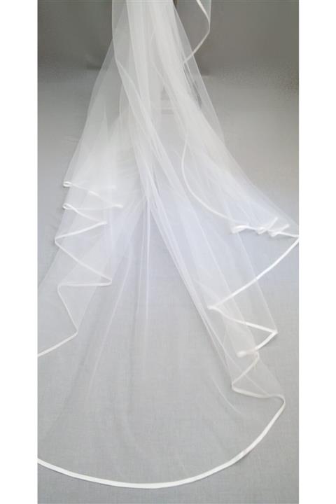 Suzanna Moda Beyaz Uzun Saten Biyeli Hayal Tül Duvak 3mt Boy