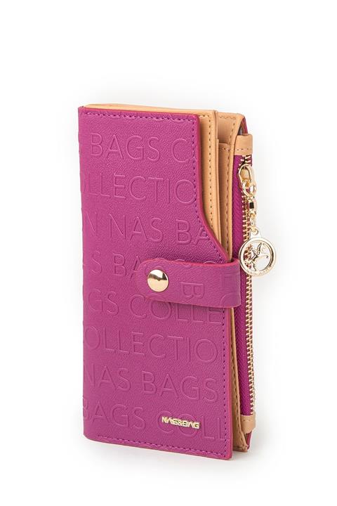 Nas Bag Fuşya & Camel Kadın Cüzdan Kabartma Dokulu