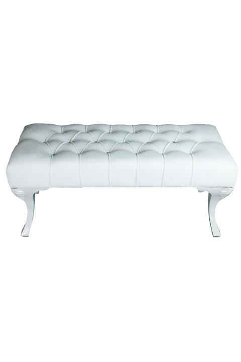 İndirim Çadırı Vinda Kaptioneli Ayakucu Bench Puf 75 Cm Beyaz- Taş Düğmeli