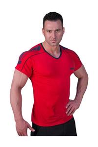 Bodydrom Fitness Ve Bodybuilding T-shirt Omuz Baskılı Kısa Kollu Kırmızı